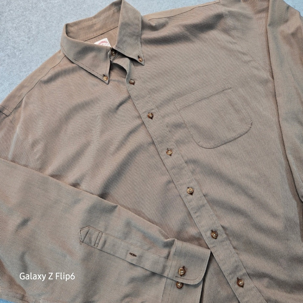Brooks Brothers 346 Mens XL Brown Micro Stripe Non-Iron Cotton Button Down Shirt